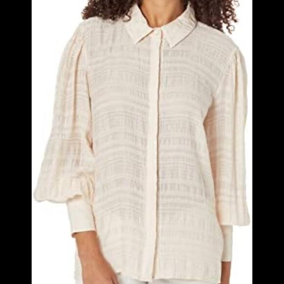GUESS women's puff long sleeve crinkle Rav top size Large - Picture 1 of 11